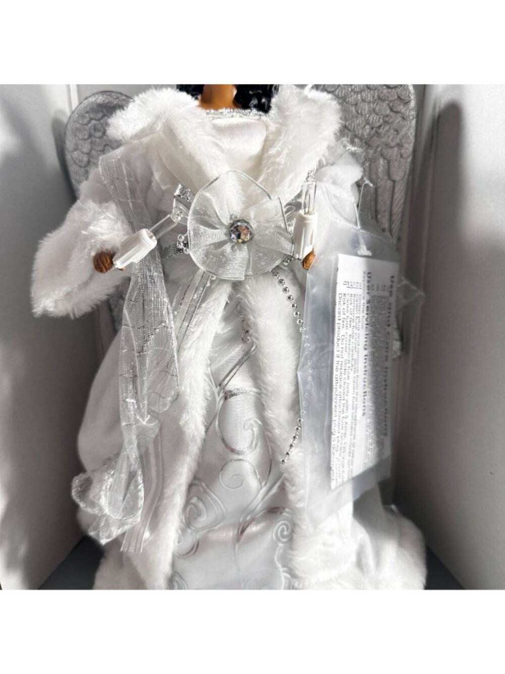 Ashland Christmas Angel Lighted Tree Topper Silver Wings White Gown Cord - Picture 8 of 16